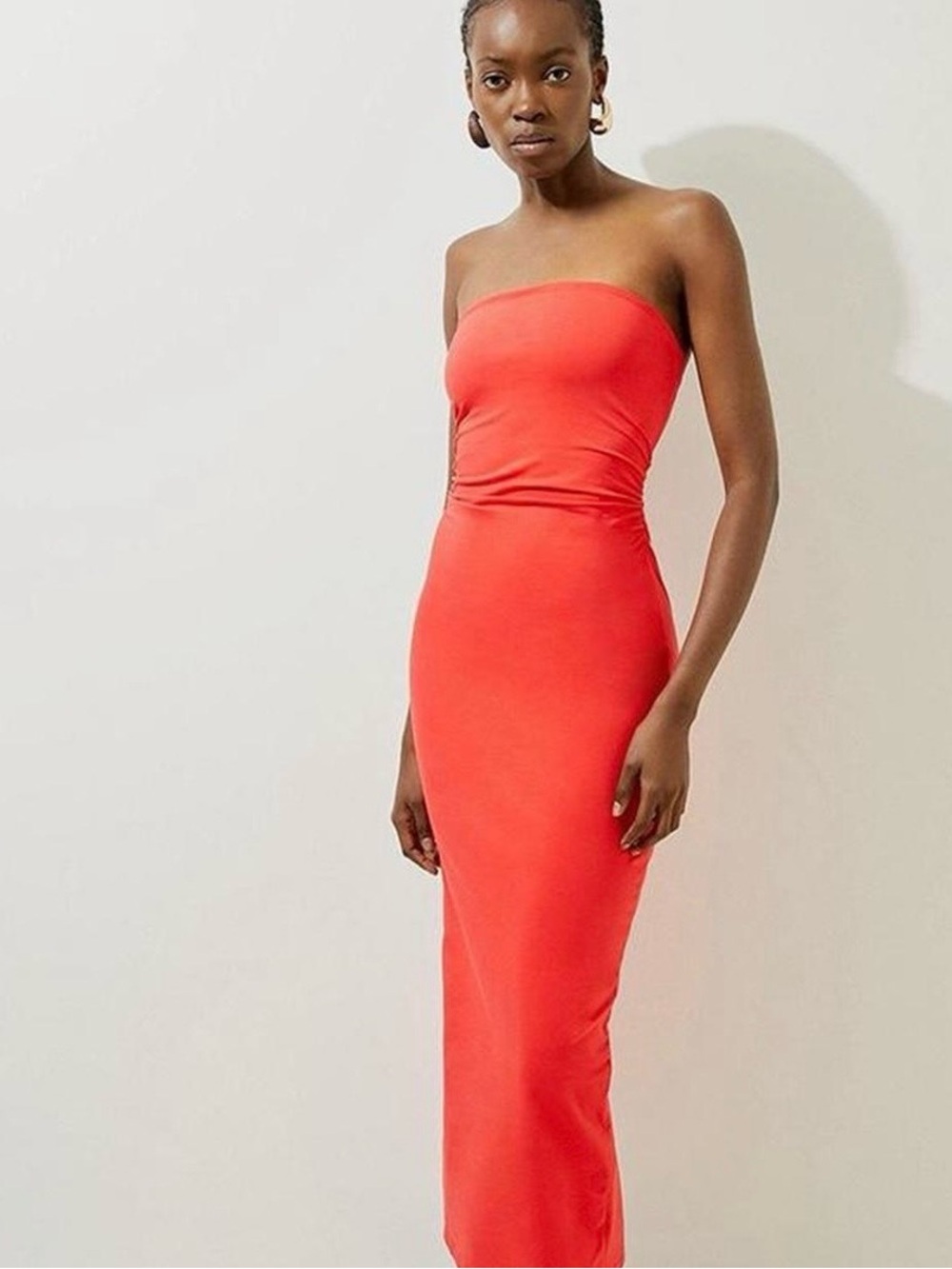 Strapless Orange Bodycon Maxi Dress